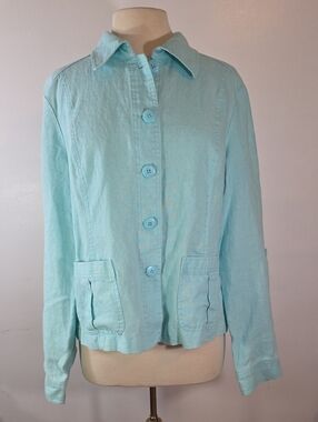 Charter Club Linen Pale Aqua Button-Front Blazer XL